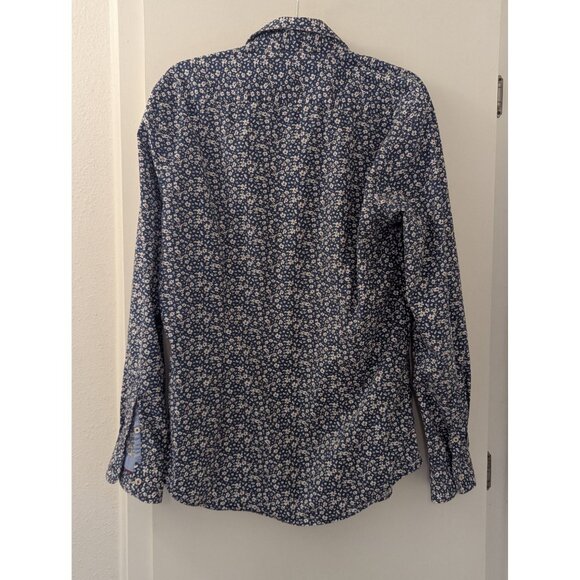 Zara Mens Slim Fit Floral Print Button-Up Long Sleeve Shirt Size L Blue & White - Picture 5 of 5